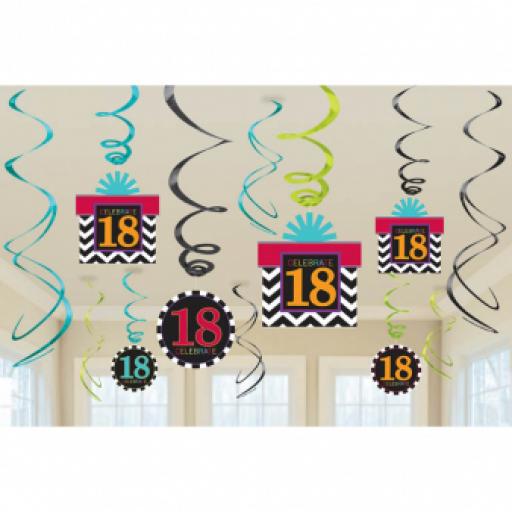 18th Celebrate Swirls Decorations Pack of 12