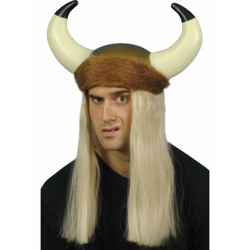 Viking Helmet+long Blond Hair & Fur Trim