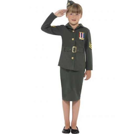 WW2 Army Girl Costume Large Size Age 10-12