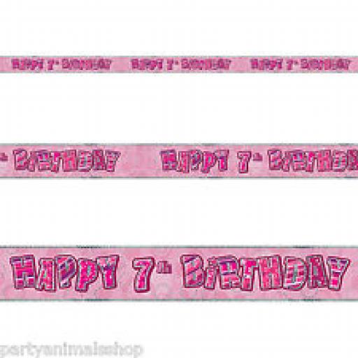 Pink Glitz Happy 7th Birthday Banner 3.6m
