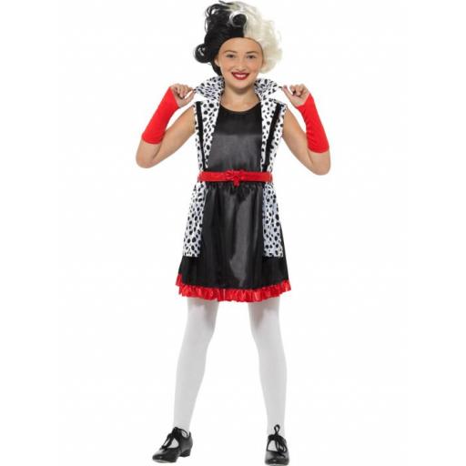 Evil Little Madame Costume, Black & White, with Dress, Attached Jacket & Gloves