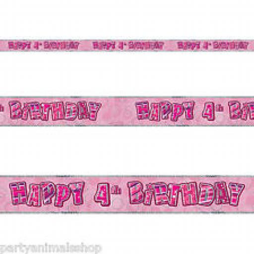Pink Glitz Happy 4th Birthday Banner 3.6m