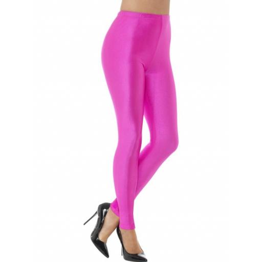 80s Disco Spandex Leggings, Neon Pink Adult Medium Size