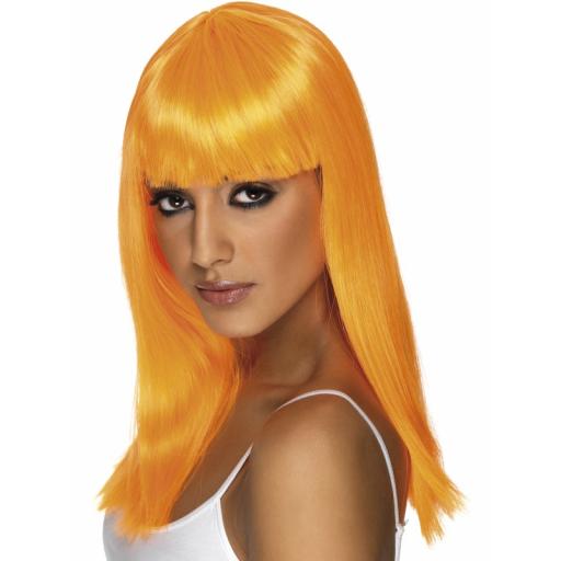 Glamourama Wig Long Straight with Fringe Orange