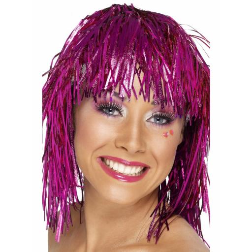 Cyber Tinsel Wig Pink Metallic