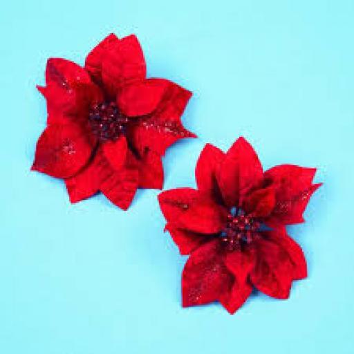 Red Poinsettia On Clip 15cm