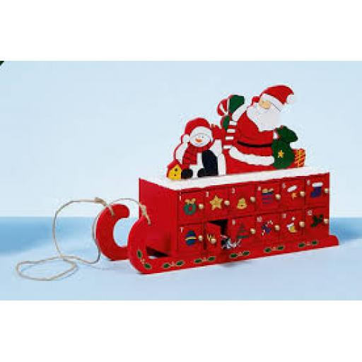 36cm Wooden Sleigh Advent with Santa