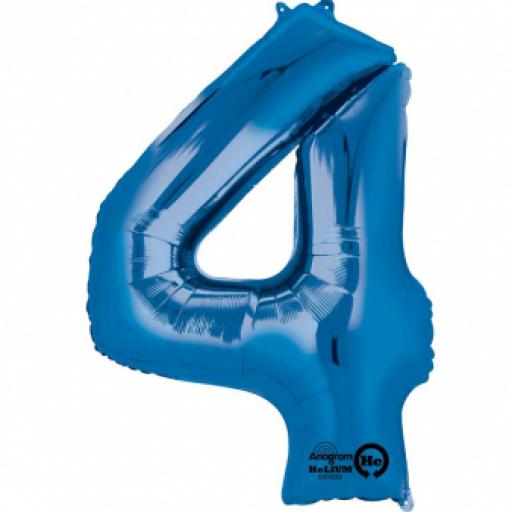 Number 4 Blue SuperShape Foil Balloon - 26"/66cm w x 34"/86cm