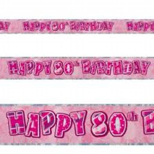 Happy 80th Birthday Prismatic Banner Pink 3.6m