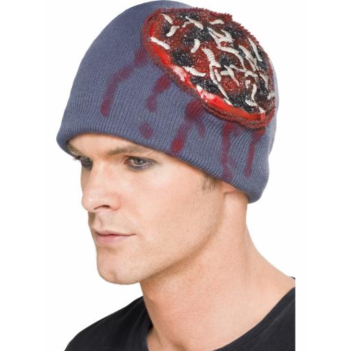 Beanie Hat with Exposed Brain and Latex Maggots