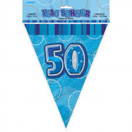 Flag Banner Blue Glitz 50th Birthday / Anniversary