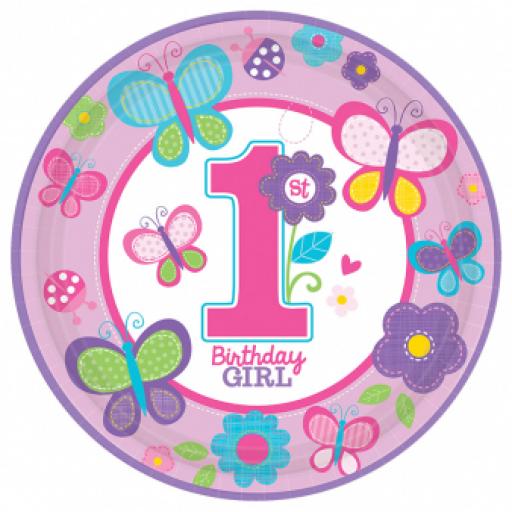 Sweet 1st Birthday Girl Paper Plates 23cm 8ct
