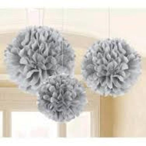 Puff Ball Paper Decoration 16 inch Silver