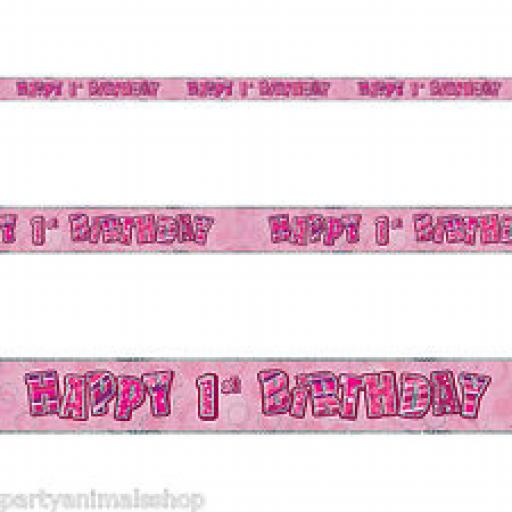 Pink Glitz Happy 1 st Birthday Banner 3.6M