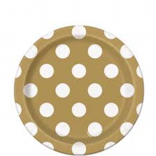 Round Plates 7inch 8ct Gold Dots
