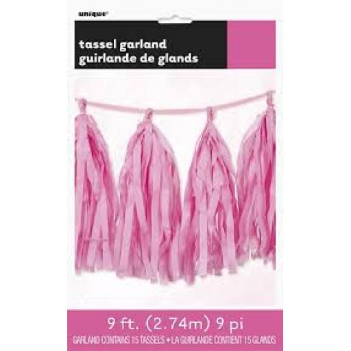 9ft Tissue Paper Hot Pink Tassel Garland