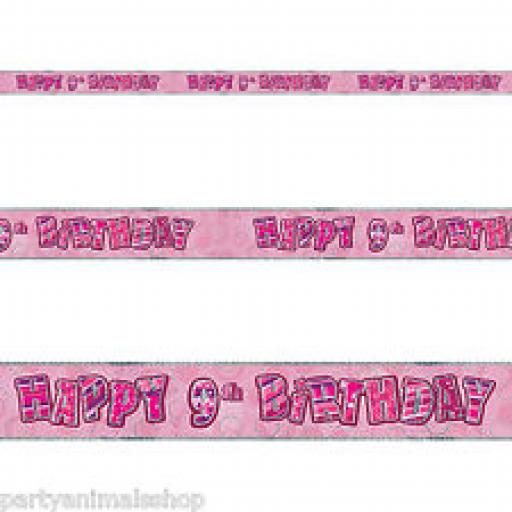 Pink Glitz Happy 9th Birthday Banner 3.6m