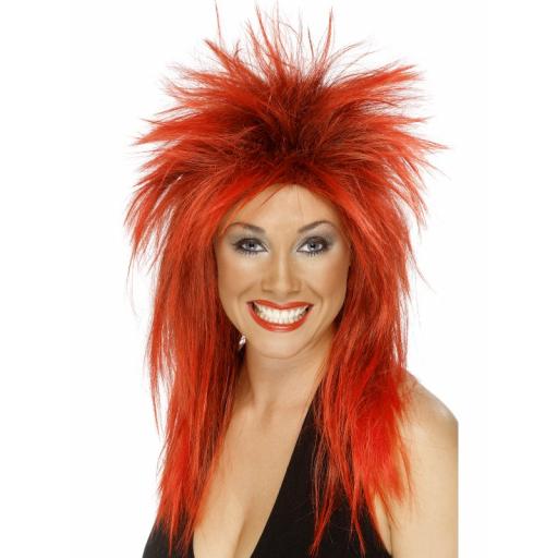 Rock Diva Wig Long Mullet Two Tone Red & Black