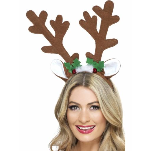 Reindeer Antlers with Bells Holly and Marabou