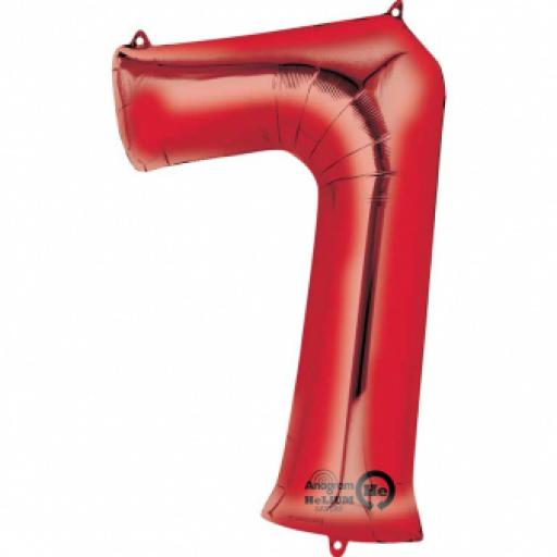 Number 7 Red SuperShape Foil Balloon - 23"/58cm w x 35"/88cm