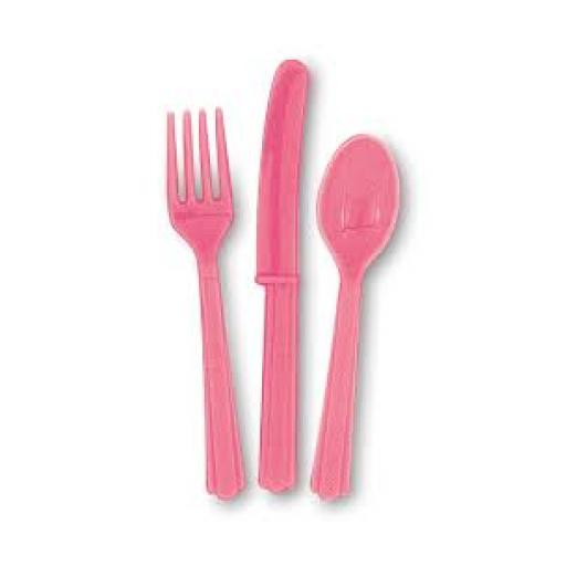 18 Hot Pink Assorted Plastic Cutlery