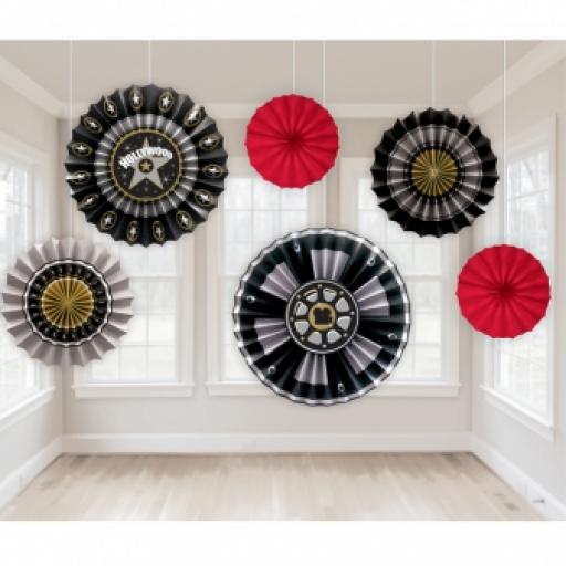 Hollywood Paper Fan Decorations 6pcs
