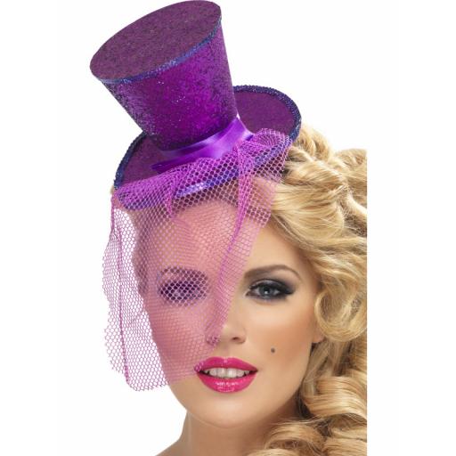 Fever Glitter Mini Top Hat On Headband Purple