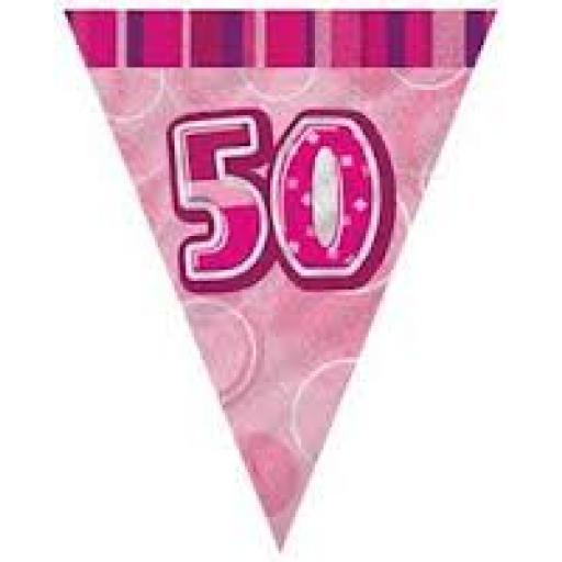 Flag Banner Pink Glitz 50th Birthday / Anniversary