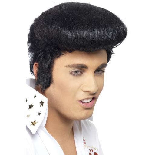 Elvis Deluxe Wig with High Quiff & Sideburns
