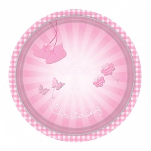 Christening Pink Booties Paper Plates 23cm