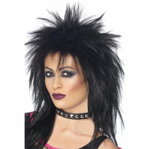 Rock Diva Wig Black Long Mullet
