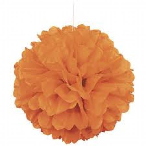 Puff Ball Paper Decoration 16 inch Orange