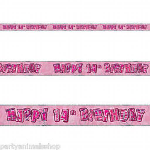 Pink Glitz Happy 14th Birthday Banner 3.6m