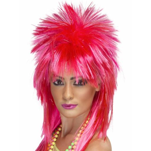 Sparkle Rock Diva Wig Neon Pink