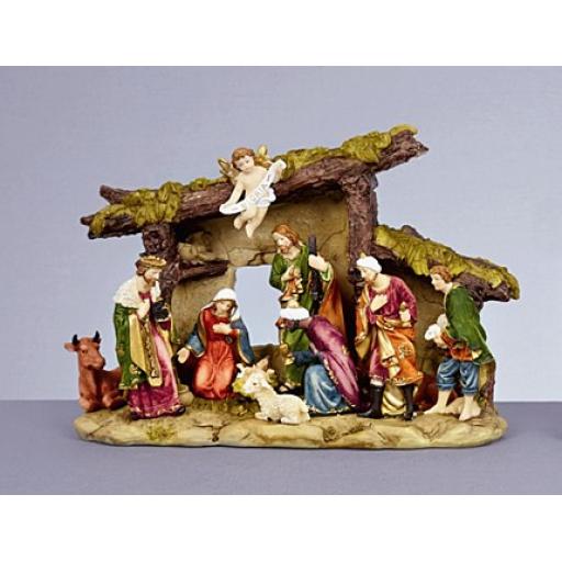Christmas Nativity Log Barn 30cm x 22cm