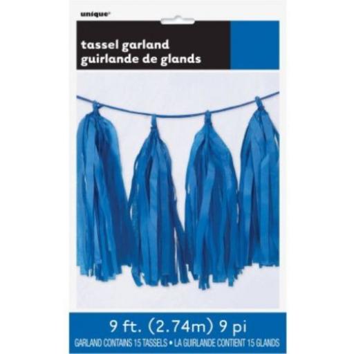 9ft Tissue Paper Royal Blue Tassel Garland
