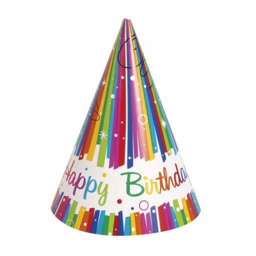 Rainbow Ribbons Birthday  Cone Hats  8pcs
