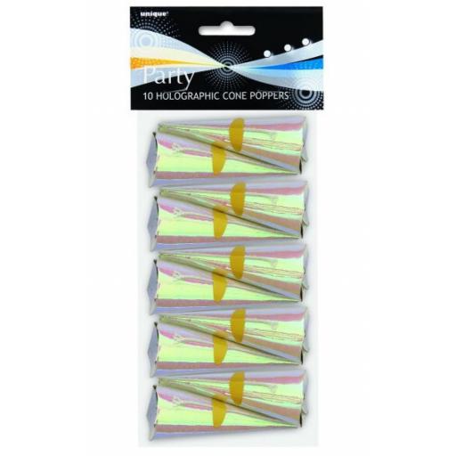 Irridscent Holographic Party Cone Poppers 10ct