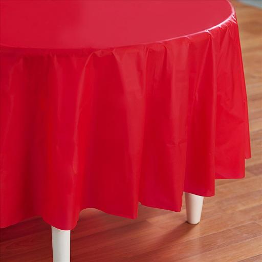 Red-Round Plastic Table Cover 84"