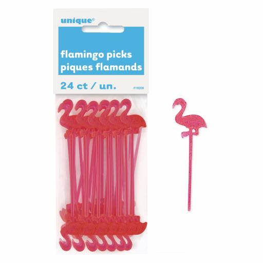 24 Plastic Flamingo Picks 3 inch