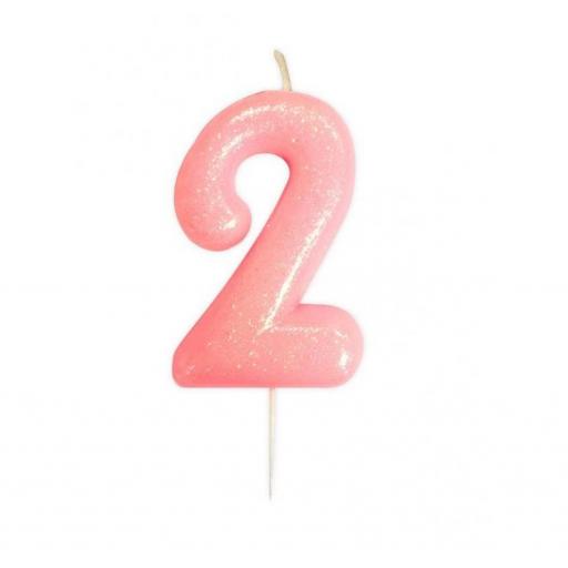 No 2 - Pink Glitter Numeral Moulded Cake Candle