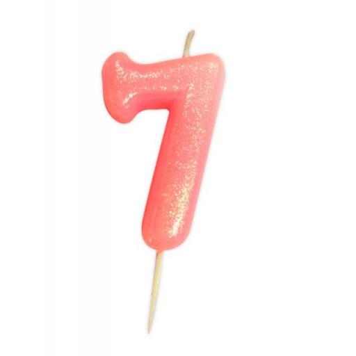 No 7 - Pink Glitter Numeral Moulded Cake Candle