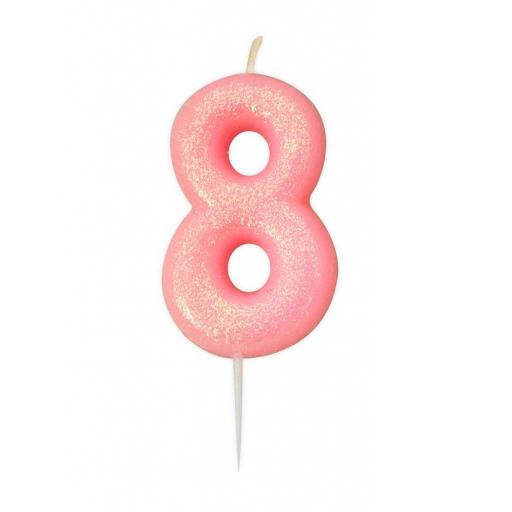 No 8 - Pink Glitter Numeral Moulded Cake Candle