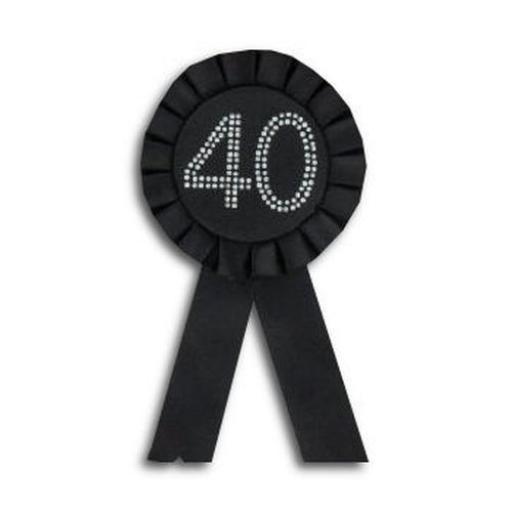 Black Glitzy 40th Rosette Badge With Diamonte