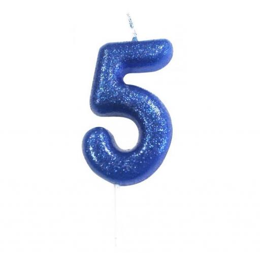 No. 5 Blue Moulded Glitter Pick Candle