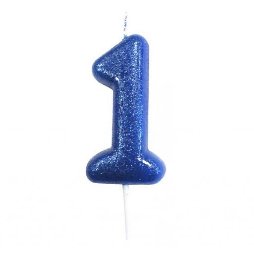 No. 1 Blue Moulded Glitter Pick Candle