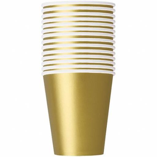 Disposable 14 Gold Paper Party Cups 9oz