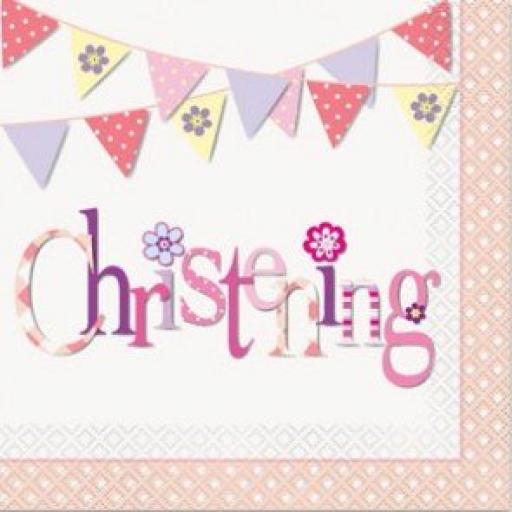 Pink Bunting Christening Luncheon Napkins 16ct 2ply