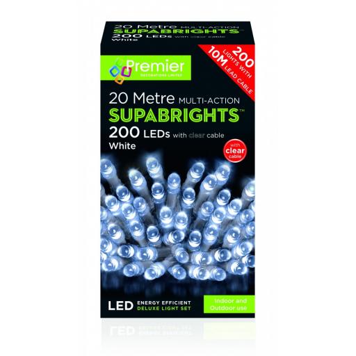 Multi Action Supabrights Light 200 LED White with CLEAR Cable