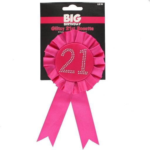 Pink Glitzy 21st Rosette Badge With Diamonte